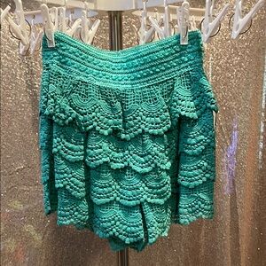 Sequin Hearts Teal Crochet Shorts